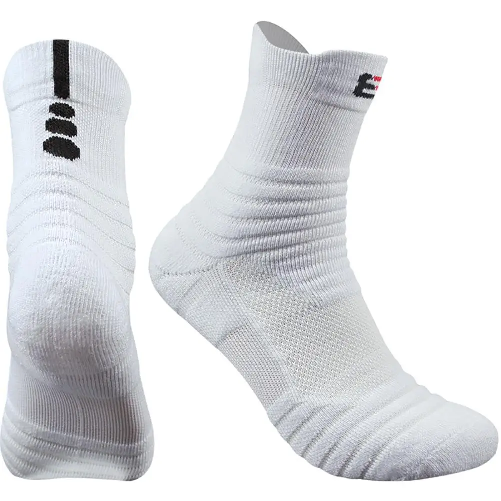 Пара баскетбольных носков, мужские длинные уплотненные хлопковые носки с махровой подошвой, спортивные носки для бадминтона, тенниса - Цвет: White