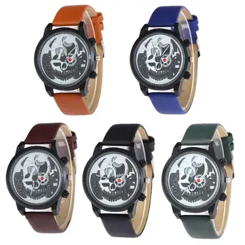 

Creative Gothic Punk Rock Watch Men's Skull Design Style Fashion Business Leather Bracelet Cuff Men Wristwatch Relogio Masculino
