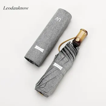 

Leodauknow Fully Automatic High Quality Three Folding Bamboo Handle Sun Protection and Uv Protection Women's Travel Umbrella