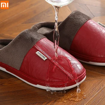 

Xiaomi Men Shoes Home Waterproof Slippers for Women Leather Indoor Non-slip Slippers Man Winter Warm House Plush Adult Slipper