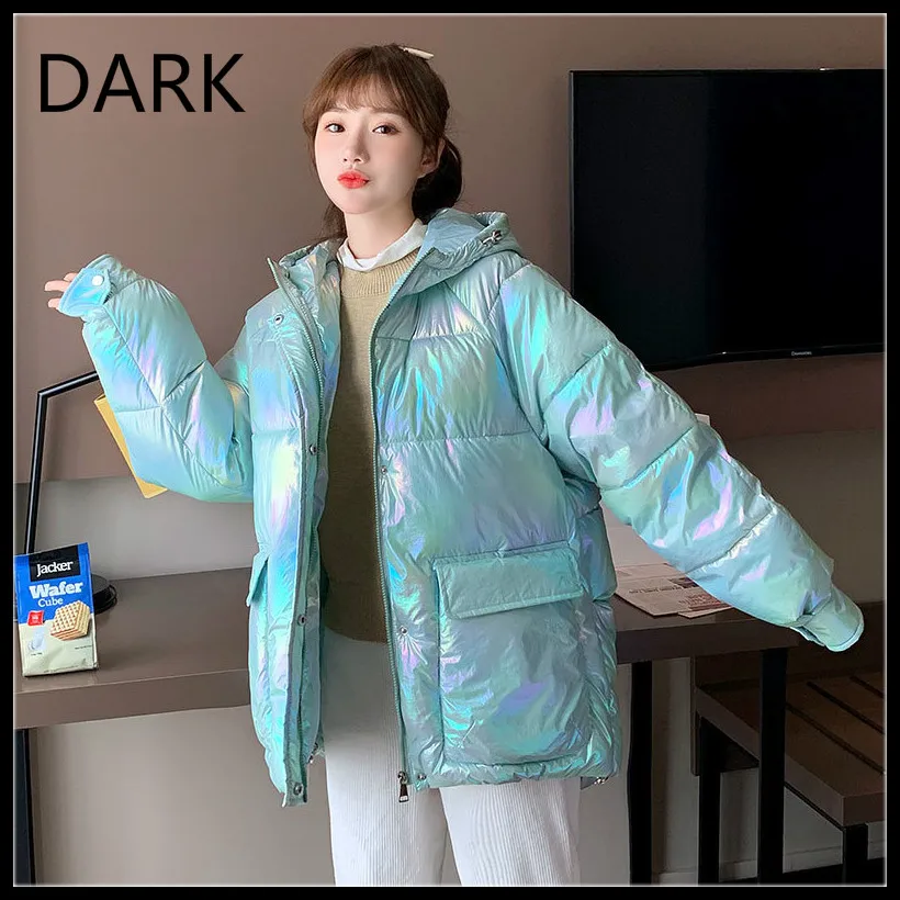

[DARK] 2020 Winter Down Cotton Jacket Women Colorful Bright Surface Disposable Fabric Candy Color Bread Jacket Women