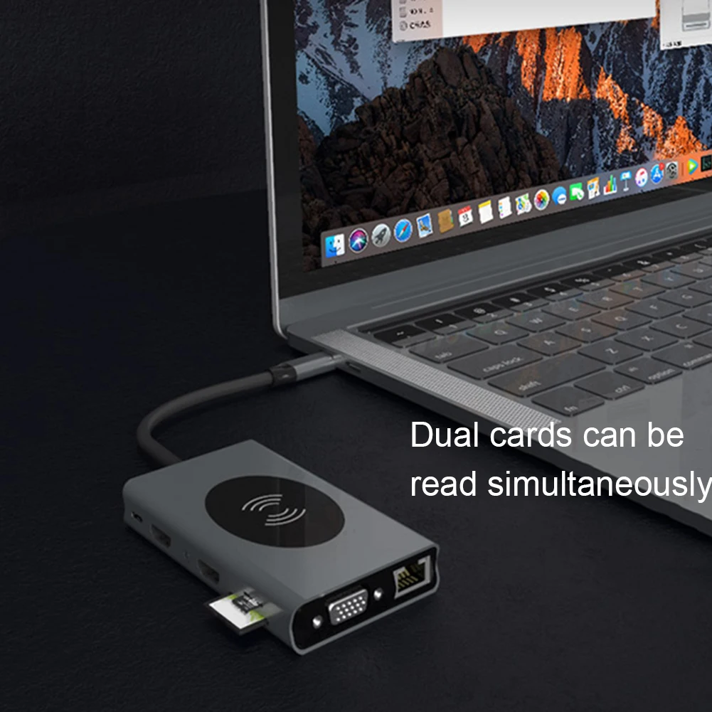 USB Type C к 3 0 VGA RJ45 HDMI * 2 PD Audio3.5 TF 10 вт беспроводное зарядное устройство концентратор