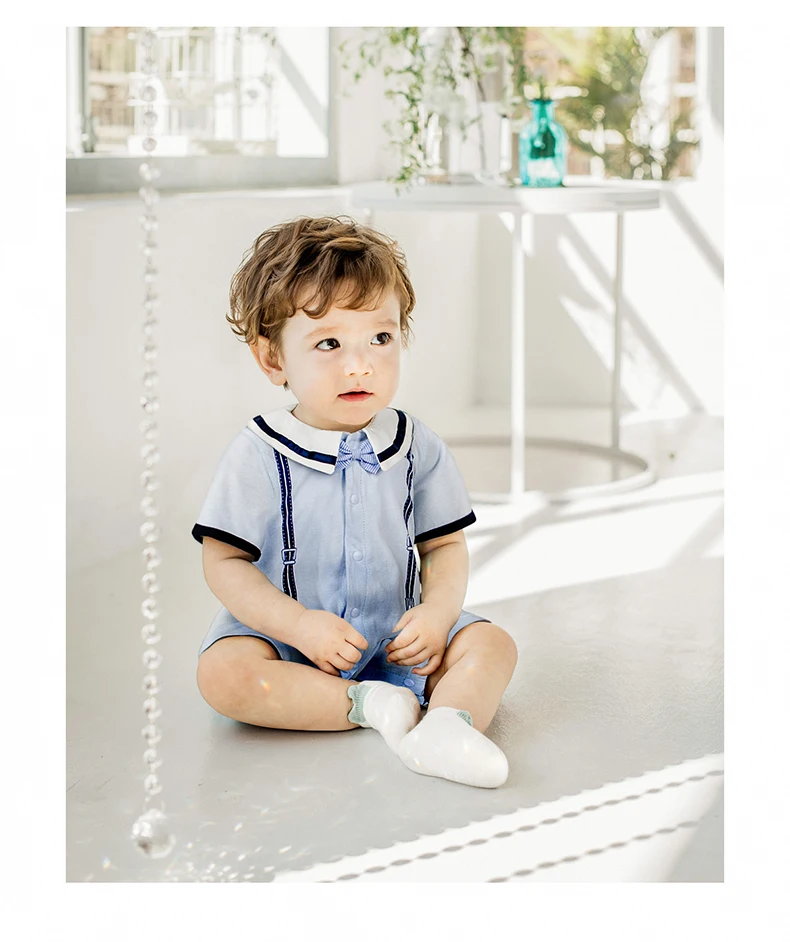Летний комбинезон с коротким рукавом для новорожденных джентльменский комбинезон одежда для маленьких мальчиков летние детские комбинезоны 0-12