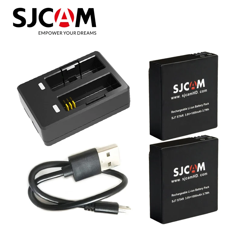 100% оригинал двойное зарядное устройство SJCAM SJ7 Star + 2 шт. батареи 1000 мАч литий