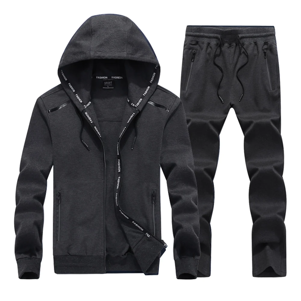 Dark Gray Мужской комплект спортивной одежды, брендовый мужской спортивный костюм, спортивная одежда для фитнеса, два предмета, куртка с длинным рукавом, штаны, повседневный мужской спортивный костюм - Цвет: Dark Gray