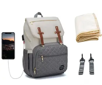 

Lequeen Brand Diaper Bag Large Capacity USB Mummy Bag Travel Backpack Designer Nursing Bag for Baby Care