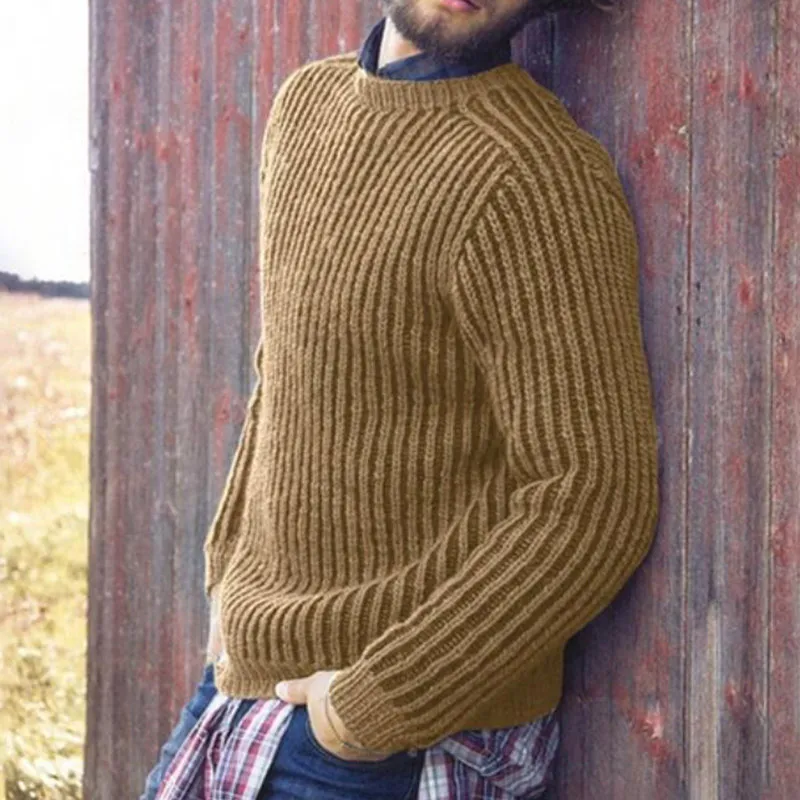 Вязаный Мужской свитер деловой с круглым вырезом с длинным рукавом модный тонкий однотонный английский Мужской пуловер Осень Зима повседневные мужские свитера - Цвет: Цвет: желтый