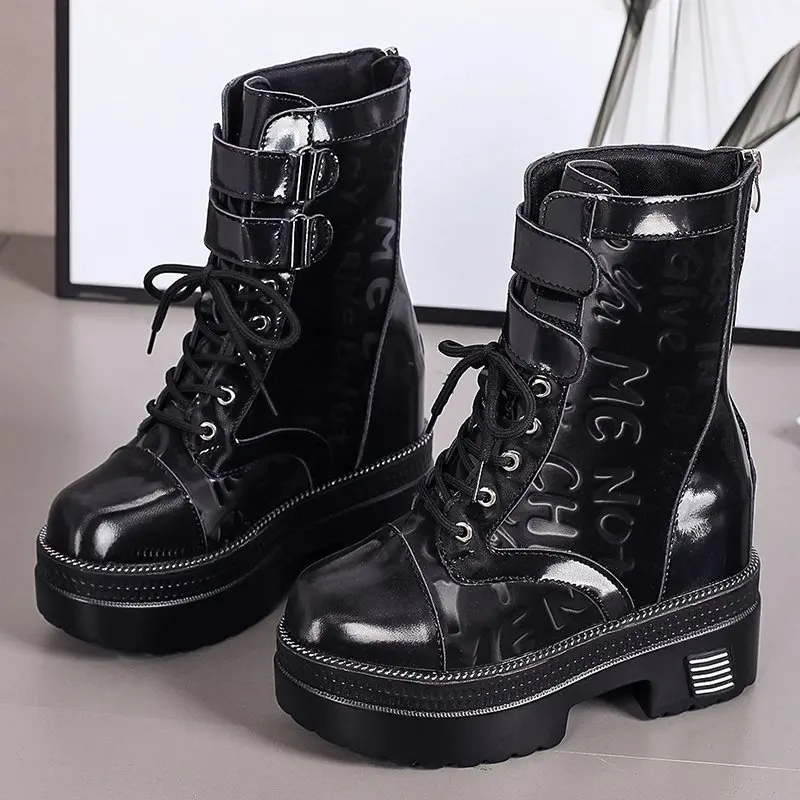 US $22.88 2020 Womens Autumn Ankle Boots Platform Breathable Chunky Sneakers Short Boots Round Toe 105cm Heel Thick Bottom Winter Boots