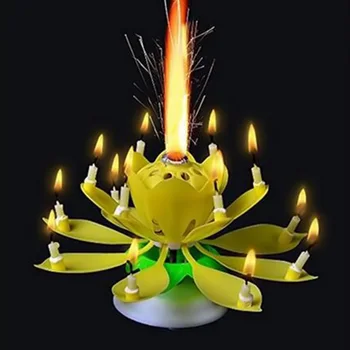

LED Flowers Musical Bloom Candle Lamp Rotating Lights Birthday Supplies