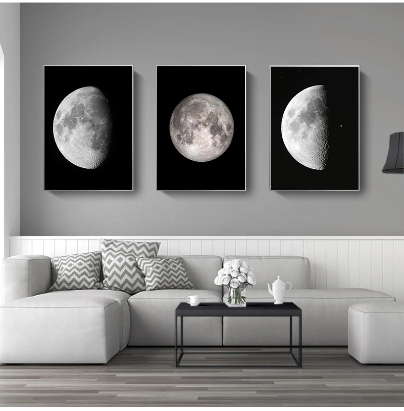 Phase Change on Canvas Painting Astronomy Satellite Home Decor Bedroom Decoration  Abstract Moon Poster Prints Moon