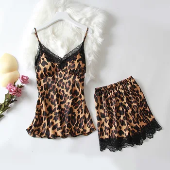 

Wepbel 2020 Five-Piece Slip Nightdress Spring New Model Pajamas Women's Ice Silk Sexy Leopard Leisure Tops Pajama Sets