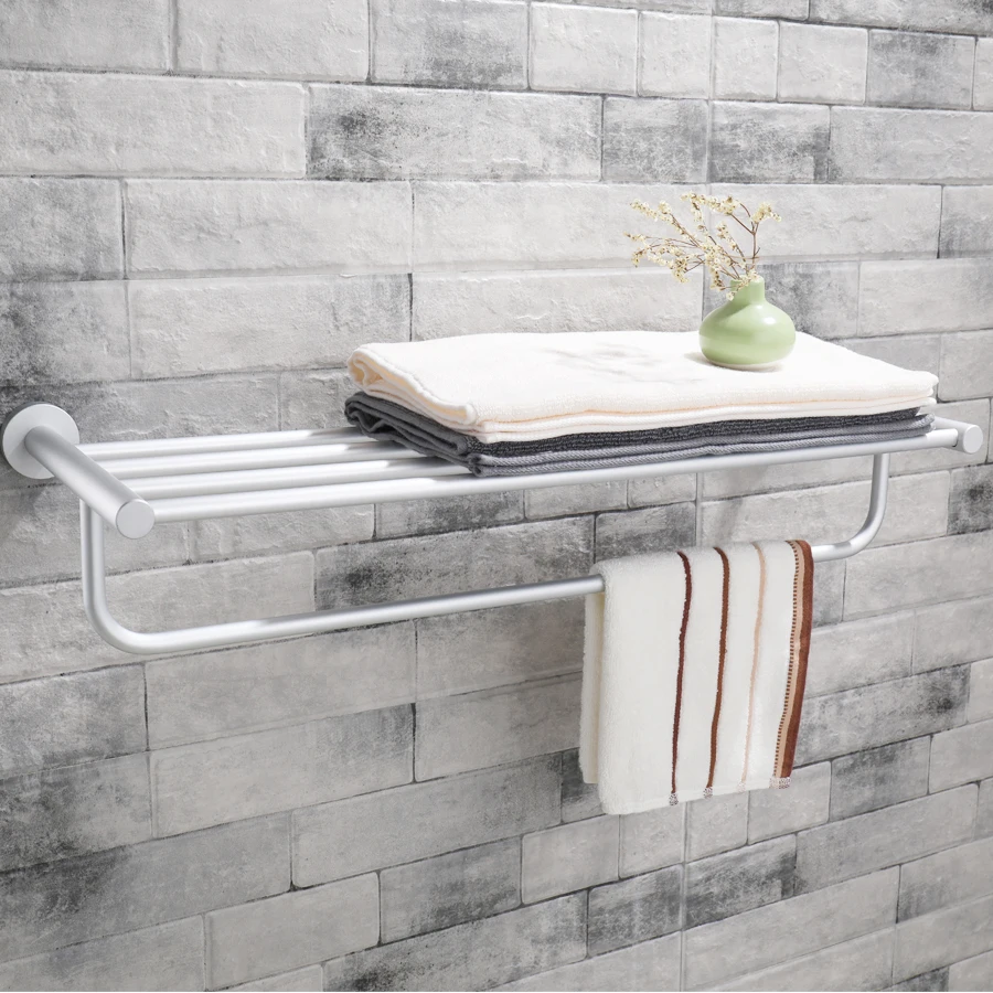 

Towel Rack Space Aluminum Alloy Double Bathroom Bath Polished Towel Rail Shelf Wall Mounted Dual Row Double Towel Holder Storage