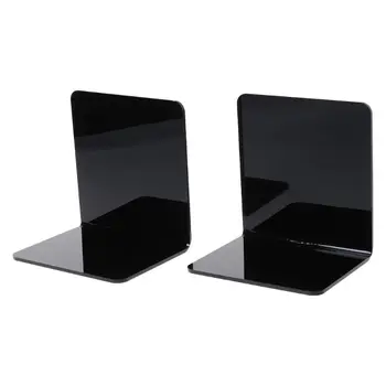 

2Pcs Black Acrylic Bookends L-shaped Desk Organizer Desktop Book Holder School Stationery Office Accessories