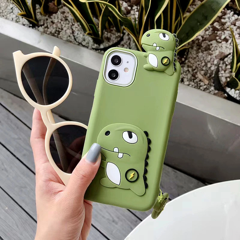 3D зеленый чехол для телефона с динозавром iPhone 11Pro Max XS 7 8 6 Plus XR милый мультяшный