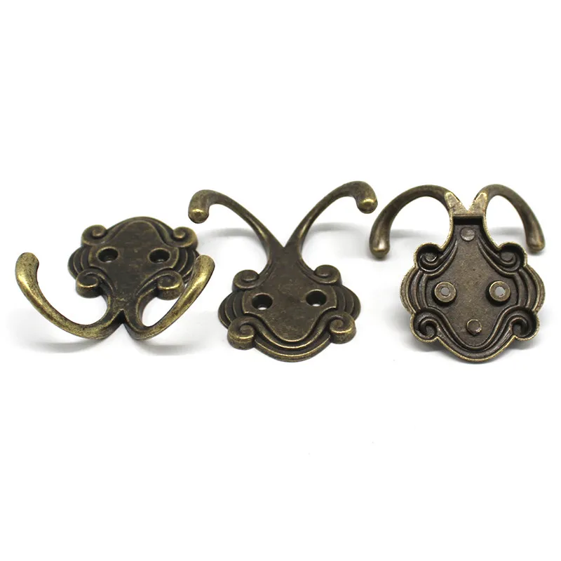 2Pcs 레트로 아연 합금 더블 프롱 의류 코트 가운 지갑 가방 모자 걸이 걸이 골동품 청동 23mm * 53mm * 55mm