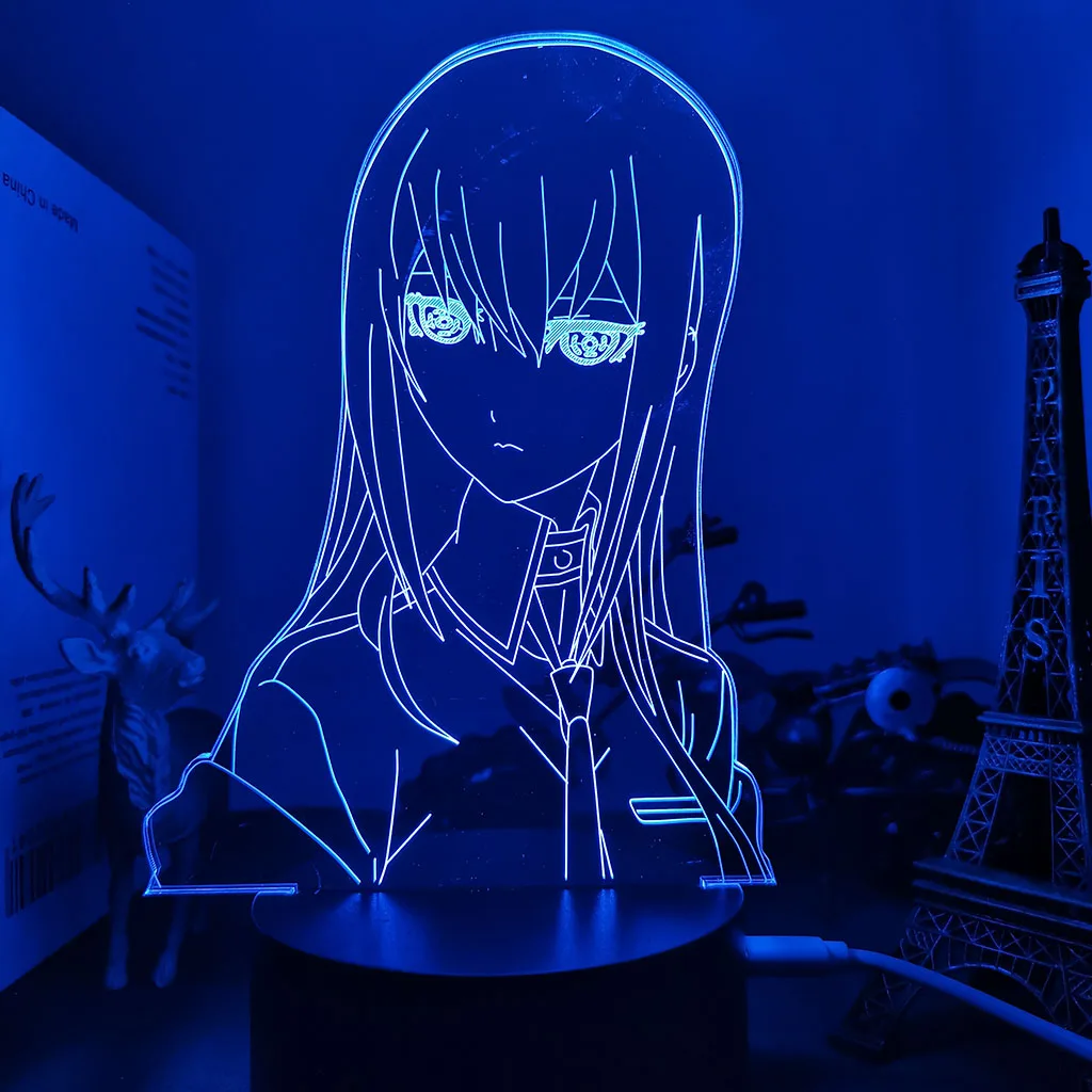 moon night light Anime Steins Gate Led Light Kurisu Makise Figure Table Lamp for Kids Bedroom Decor Birthday Gift Steins Gate Manga Led Lamp 3d night light