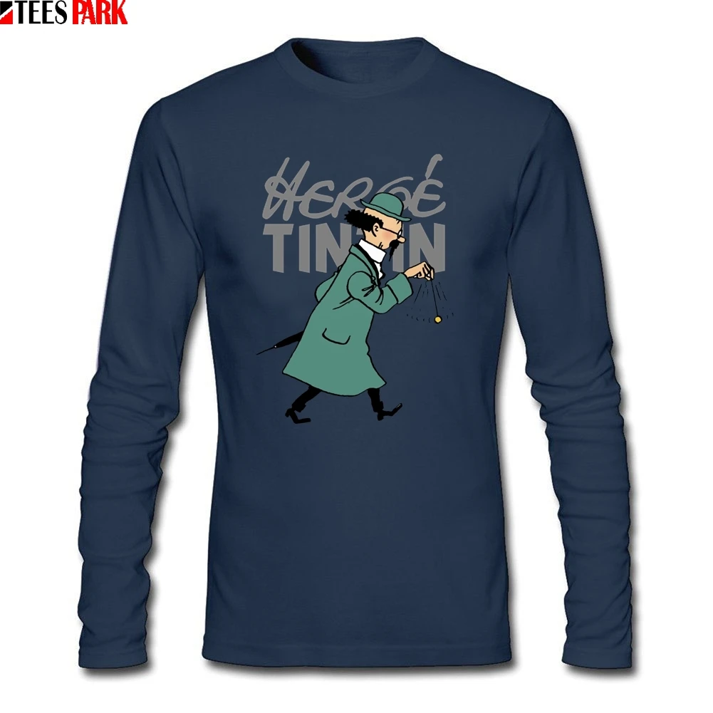 Hergé Тинтина Веселая футболка для мужчин осень 100% хлопковая с длинными рукавами