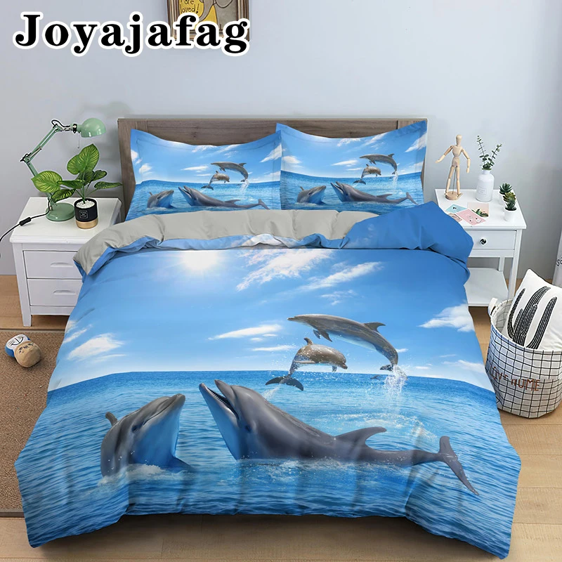 

2/3pcs Duvet Cover Set Dolphin Jumping In The Blue Sea Bedding Sets Single Twin Double King Queen Bed Set Quilt Cover Bedclothes