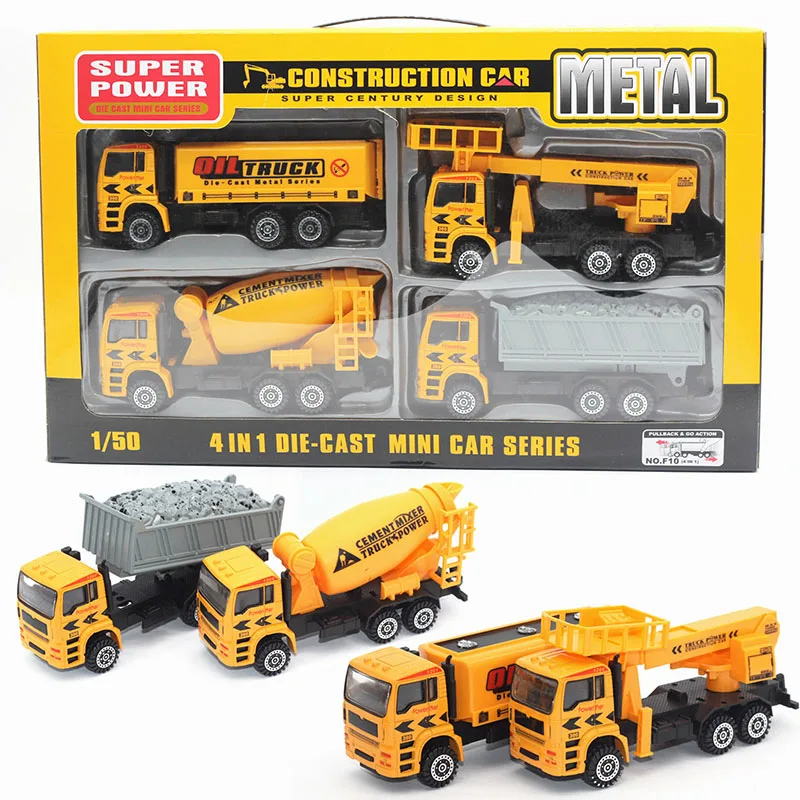 1:50 4 шт./компл. Детская подарок детям на литья под давлением сплав инженерной модель автомобиля литья под давлением сплава строительство автомобиль грузовик игрушки Детский подарок