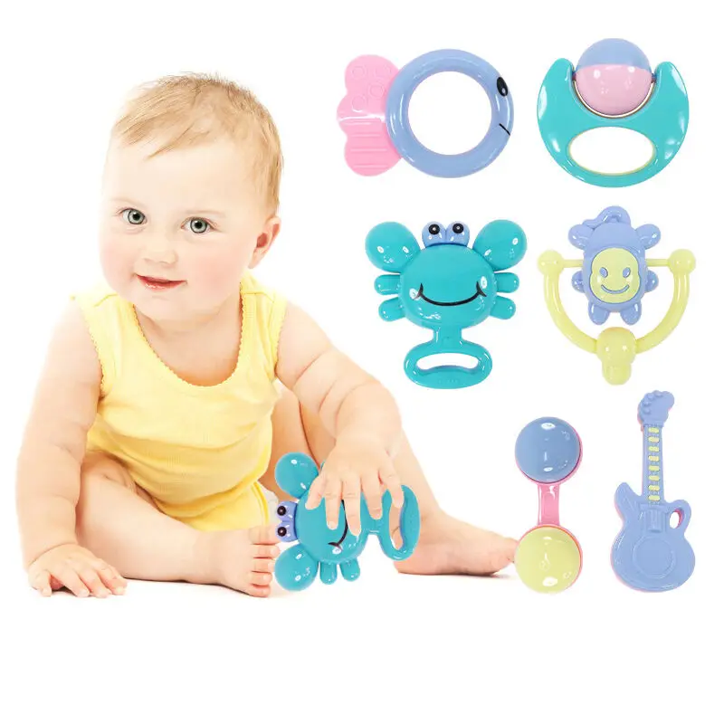 6pcs Baby Jingle Rattles Teether Shaking Bell Toy Set Eearly Development Mixed Toys 0 12 Months