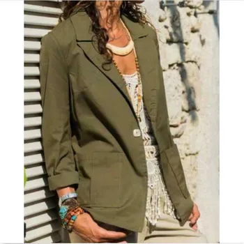 

Women New Casual Blazers Solid Color Single Button Long Sleeves Loose Jackets Fashion Female's Work Outwear Autumn with Pockets