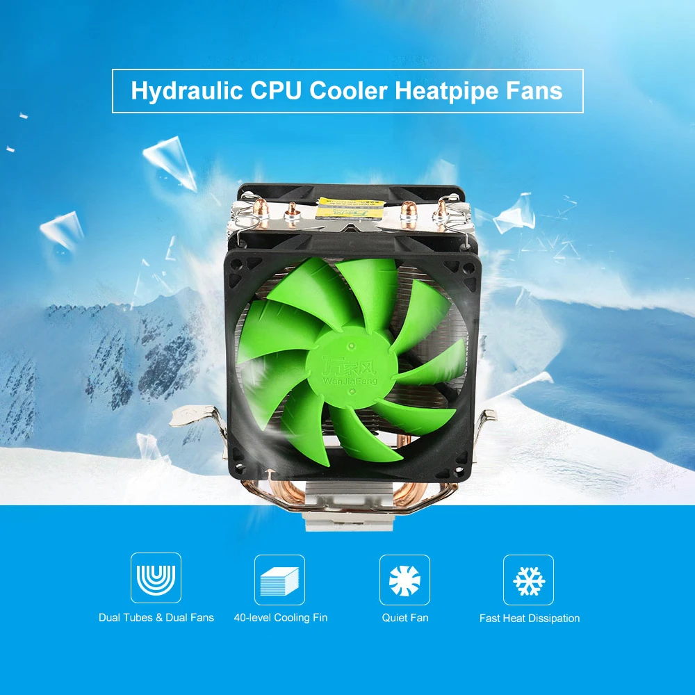 

Hydraulic CPU Cooler Heatpipe Fans Quiet Dual Fan Heatsink Radiator for 1366