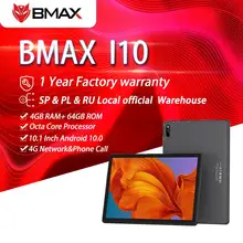 Tablet Bmax I10 Android 10 Octa-Core Network Dual-Sim Type-C 4GB PC 1920x1080 64GB IPS