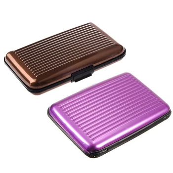 

2 Pcs Color Metal Aluminum Business ID Credit Card Case Wallet Holder Box Purse Pocket - Brown Stripes & Pink Purple