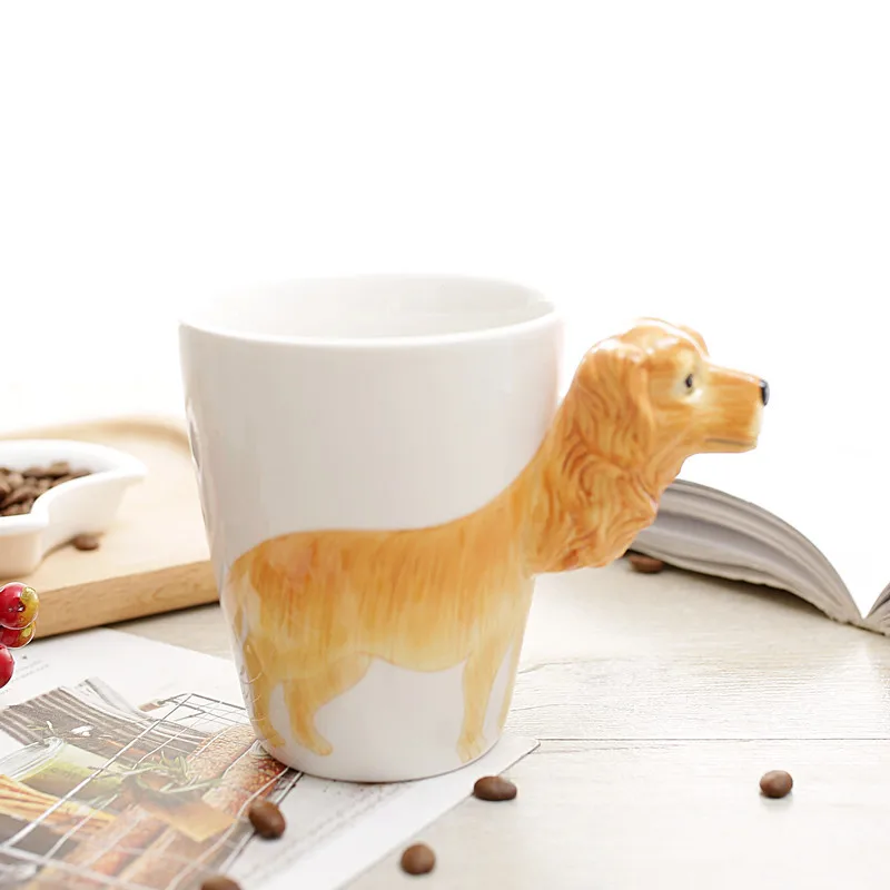 golden retriever 400 мл 3D стерео чашка с животными чистая ручная роспись Керамическая Милая мультяшная кружка кофе поросенок Единорог собачка Подарочная кружка посуда для напитков - Цвет: golden retriever