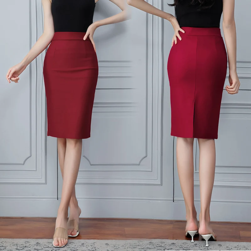 Colors back split formal bodycon skirts womens 2020 knee length