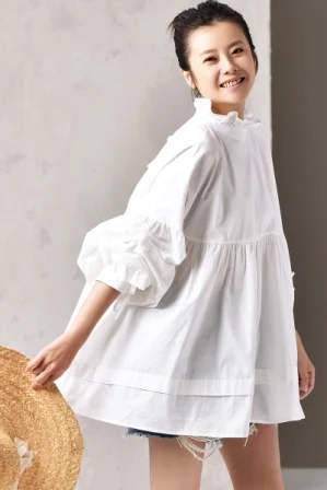 white C0211 Корейская романтическая французская кружевная блузка свободного кроя из хлопка с бантом - Цвет: white