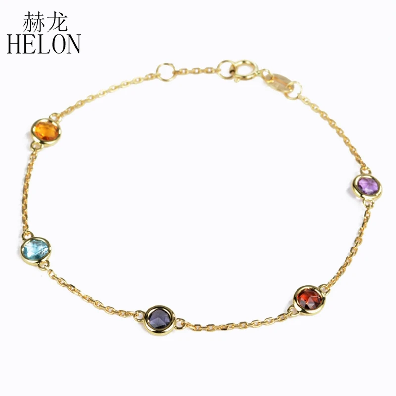 

Solid 18k Yellow Gold Bracelet Natural Citrine sky blue topaz Cordierite Garnet Amethyst Bracelet Chain Women Trendy Charming