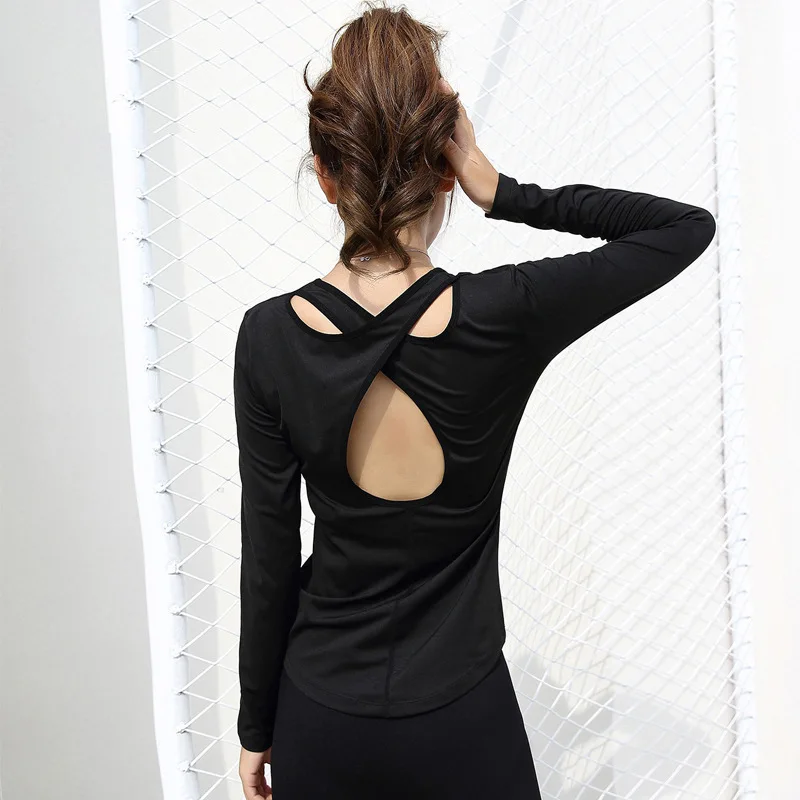 

New Style Four Seasons Sports Leisure T-shirt Back Digging Beauty Back Tops Quick-Dry Breathable Slim Fit Yoga Fitness Suit