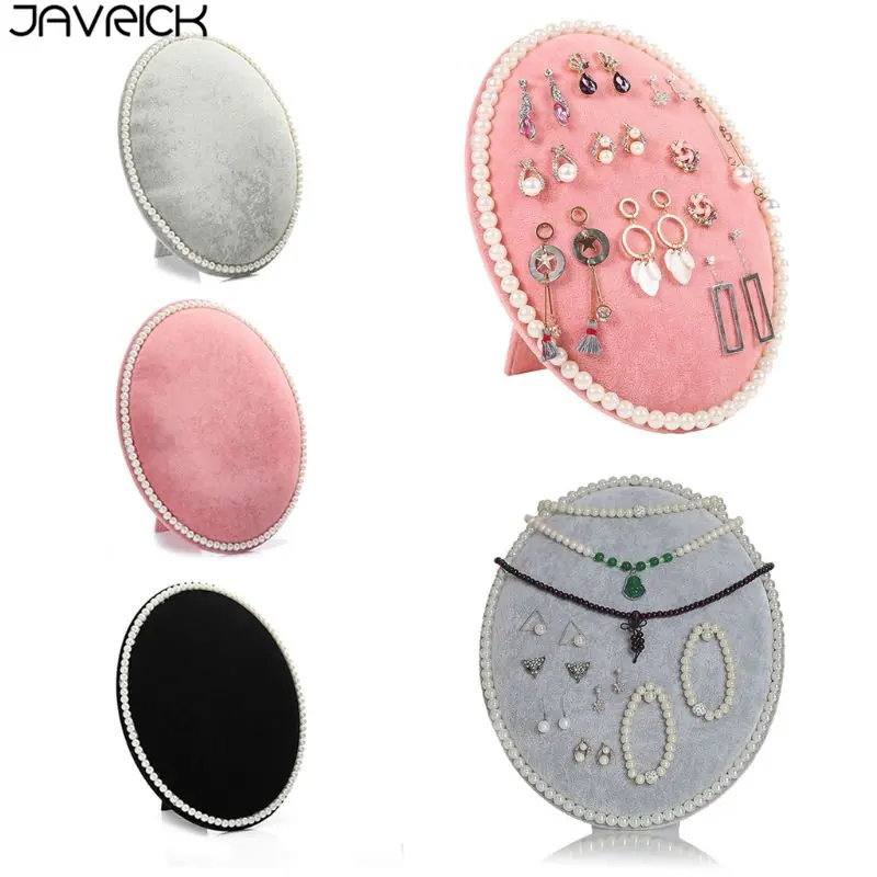 

Velvet Oval Earrings Necklace Bracelet Pearl Jewelry Display Organizer Holder