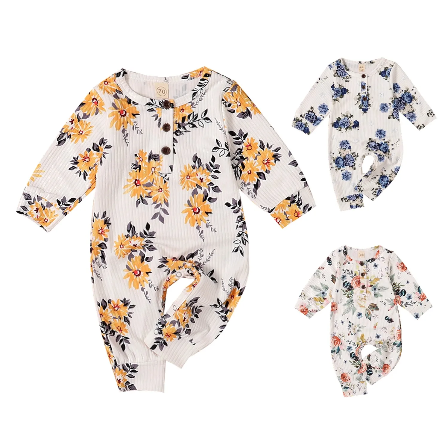 

Pudcoco 2020 Autumn Infant Baby Girls Classical Floral Print Button Decorate Long Sleeve Romper Newborn Toddler Jumpsuit Clothes