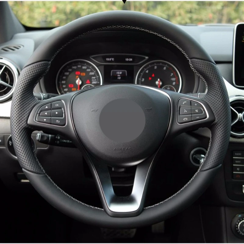 Черный замшевый красный маркер DIY сшитый вручную чехол рулевого колеса автомобиля для Mercedes Benz C300 C260 C200 C180 B200