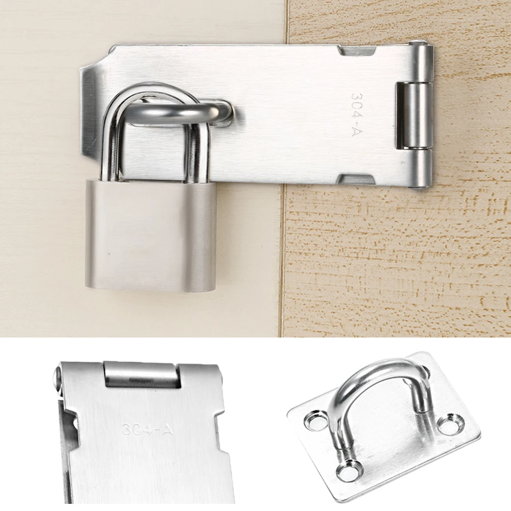 

Padlock Hasp 3/4/5inch Brushed Heavy Duty Padlock Hasp Staple Stainless Steel Safety Door Lock Bolt Latches Hook for Lock Door