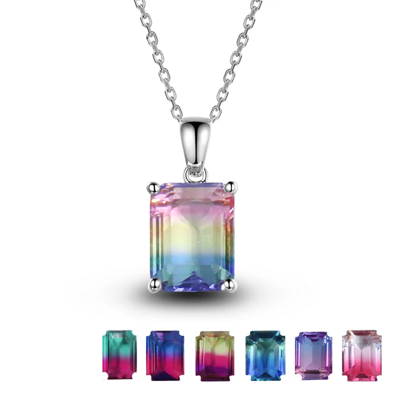 Многоцветное прозрачное Кристальное ожерелье с подвеской турмалин фиолетовая