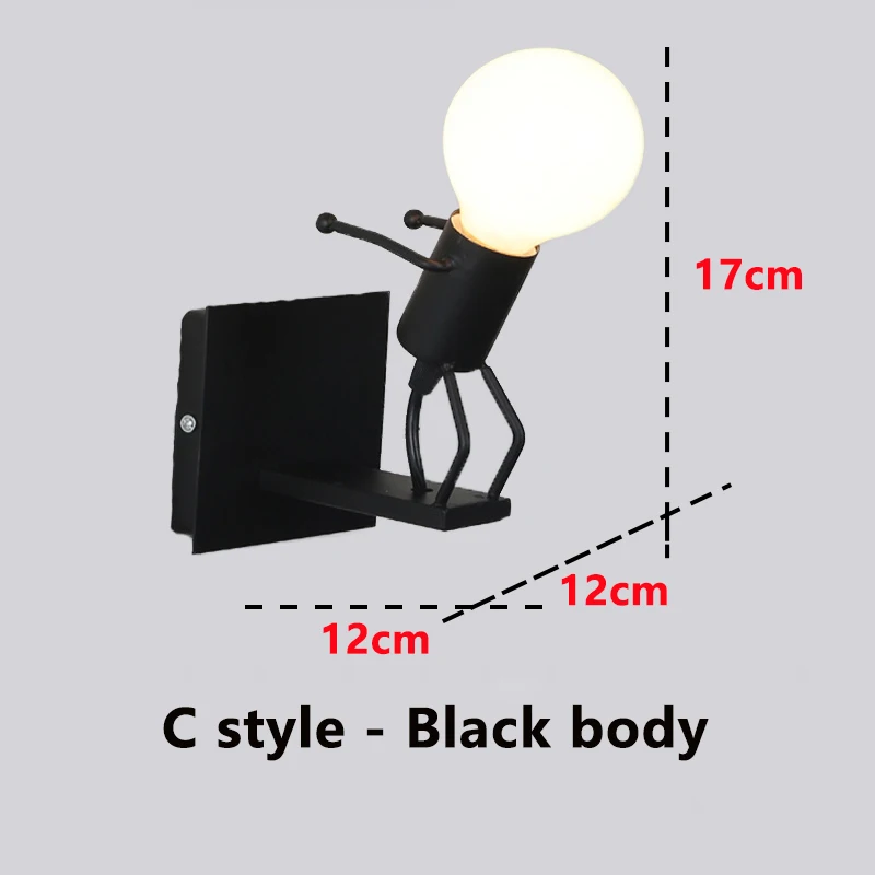C-black Современный настенный светильник в виде куклы из мультфильма, Креативный светодиодный настенный Железный прикроватный бра для детской комнаты, гостиной ZBD0008 - Цвет абажура: C-black