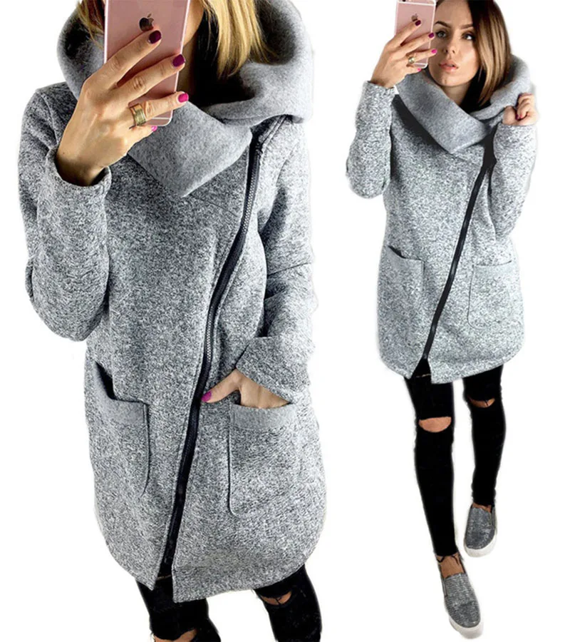Gray Модная осенне-зимняя женская куртка размера плюс на молнии, Женское пальто, теплая уличная одежда, новые женские куртки, верхняя одежда BLD1221 - Цвет: Gray