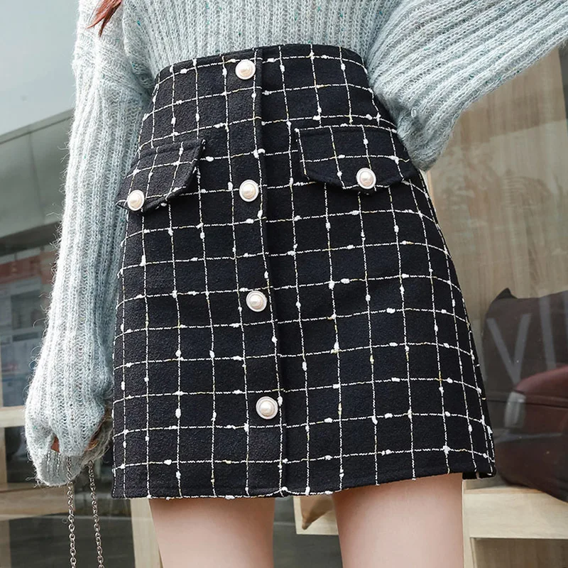 

2019 Autumn And Winter New Style Graceful Single Breasted Coarse Woolen A- line Short Culottes