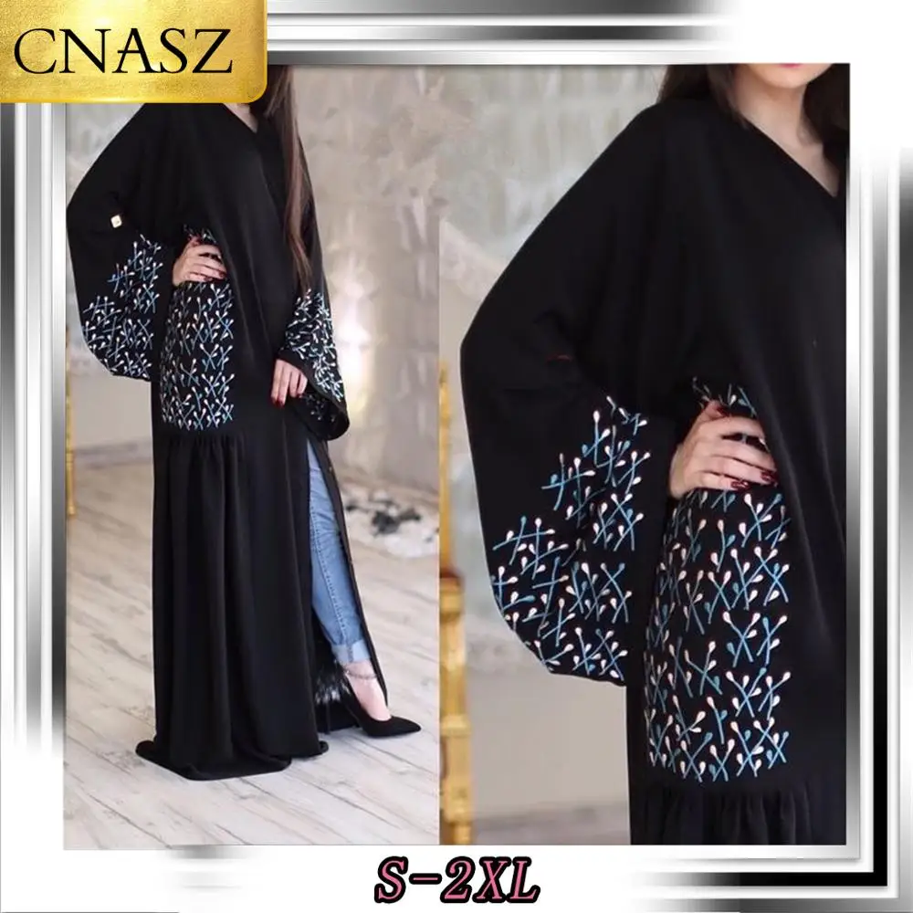 

2019 New Arrival Muslim Turkish Dress Beautiful Print Robe Dubai Islamic Middle Eastern Fashion Clothing Open Abaya For Women's