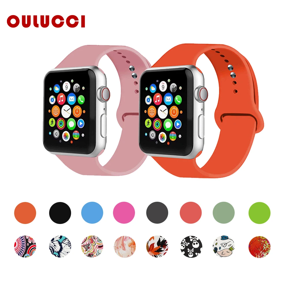 Oulucci Одноцветный ремешок для apple watch 38 мм/40 мм/42 мм/44 мм спортивный ремешок силиконовый ремешок аксессуары для apple watch 5/4/3/2/1