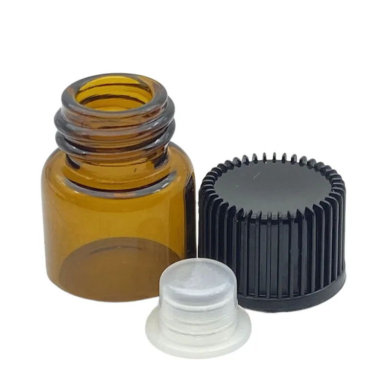 

300pcs 1ml Amber Glass Vials Mini Essential Oil Bottle Small Perfume Bottles with no hole tip