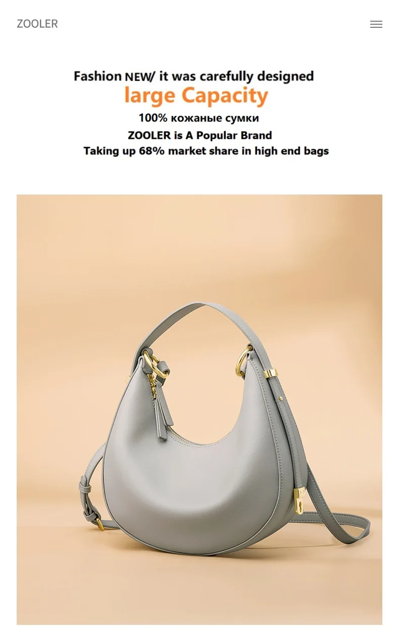 Limited -only few ZOOLER Original Bag Fashion luxury Genuine Leather Bags ladies Women Handbag First Cow Half Moon Purses#SC1005
