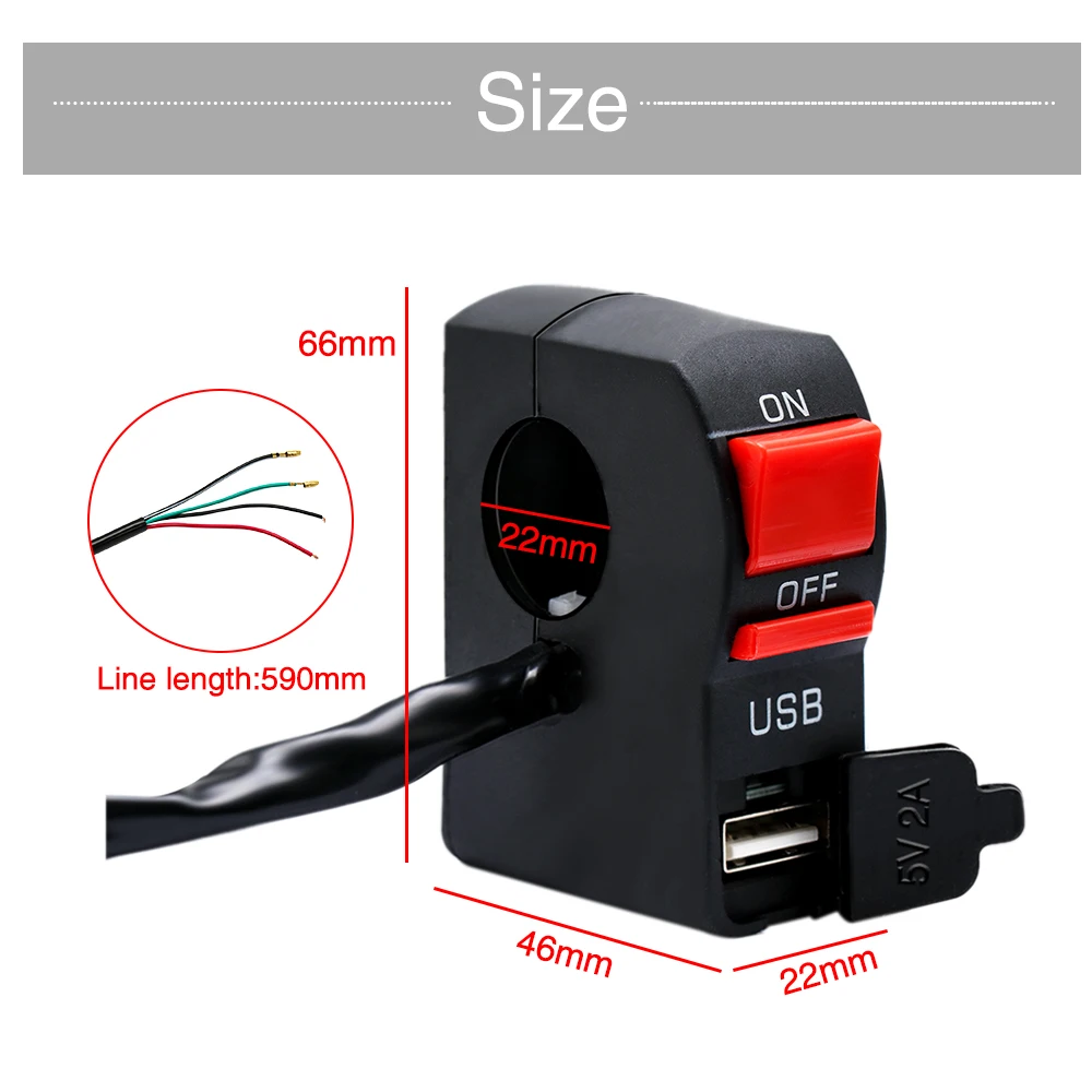ZSDTRP 12 В мотоцикл USB водонепроницаемое зарядное устройство с светодиодный выключатель света для 22 мм ручка для Yamaha Honda ATV