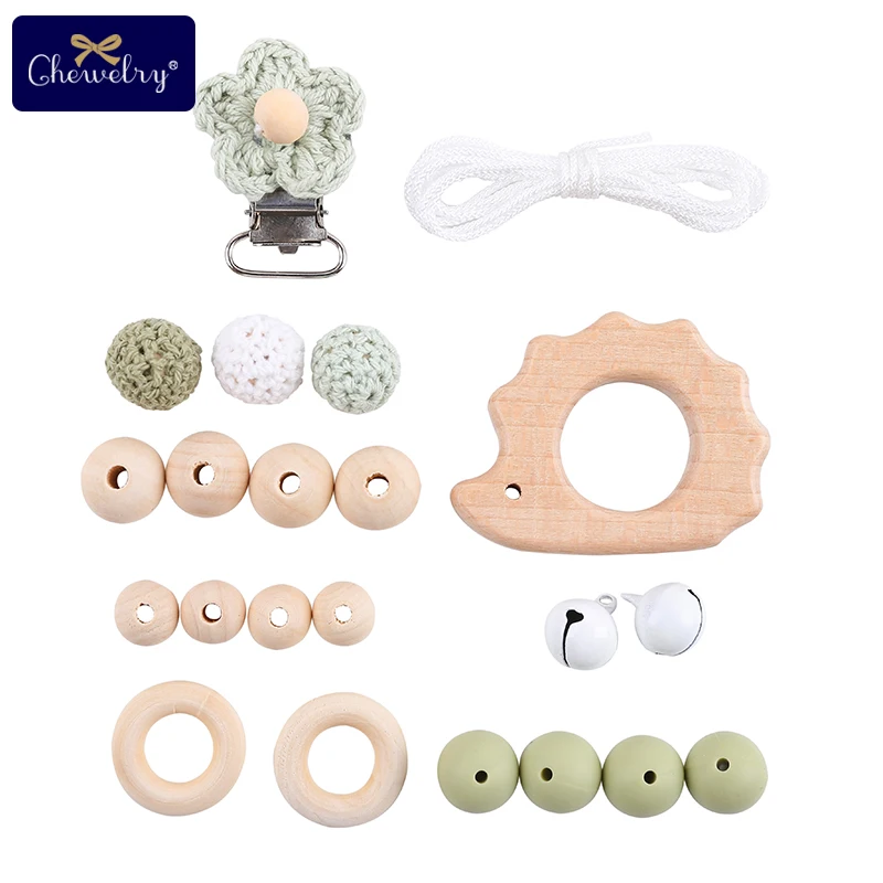 Wooden Teether Wood Beads Set DIY Baby Teething Necklace Toy Koal Wooden Rodent Pacifier chain Clip nylon Rope For Girl Boy Gift