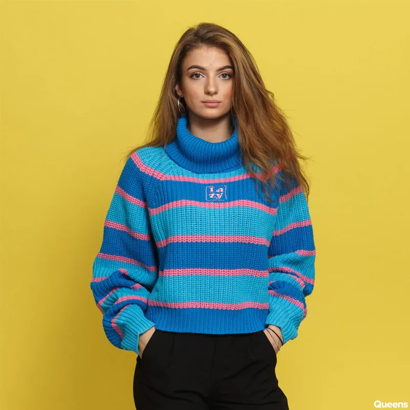 

Autumn and Winter Women's Knitted Sweaters 2019 Letter Embroidered Embroidered Stripes High Collar Lazy Wind Loose Sweater Women
