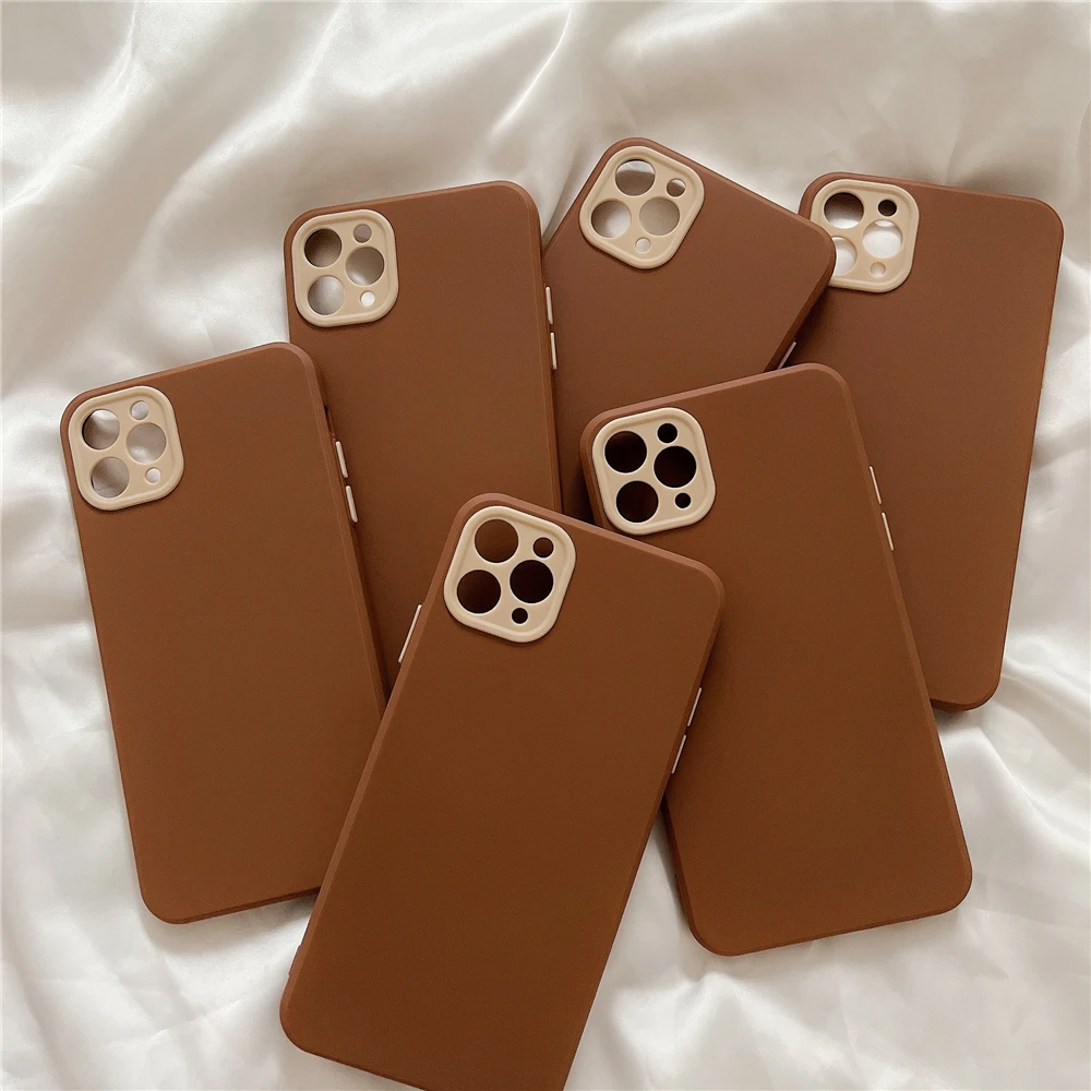 Brown Beige Solid Color Phone Case For iPhone 12 Pro Max 11 13 Pro Max XS Max XR X 8 7 Plus SE 20 Matte Elegant Shockproof Cover iphone 13 pro max leather case