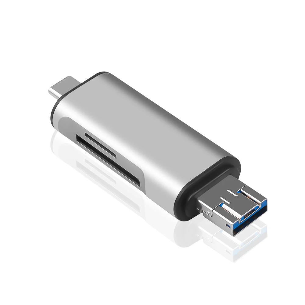 Kebidu 5-в-1 Тип C OTG кард-ридер с флеш-накопитель USB с гнездовым интерфейс для ПК USB 2,0 чтения TF слот для карт памяти для устройства чтения sd-карт серебро
